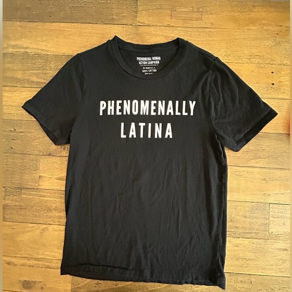 PHENOMENALLY LATINA Black T-shirt with large white statement logo. - Picture 1 of 6